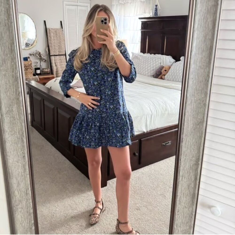 Free People Women's The Avenue Mini Dress Blue Floral Size S NWOT 97% cotton